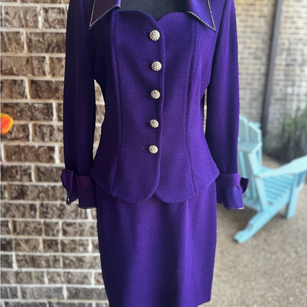 St. John Rich Purple Suit with Embellished Buttons